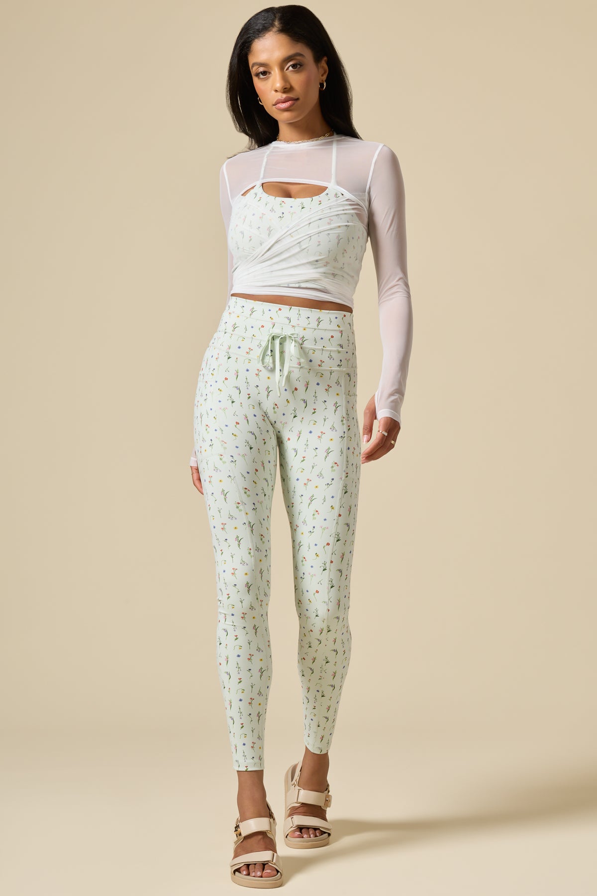 Bow Back Mesh Reversible Long Sleeve Top - Bright White