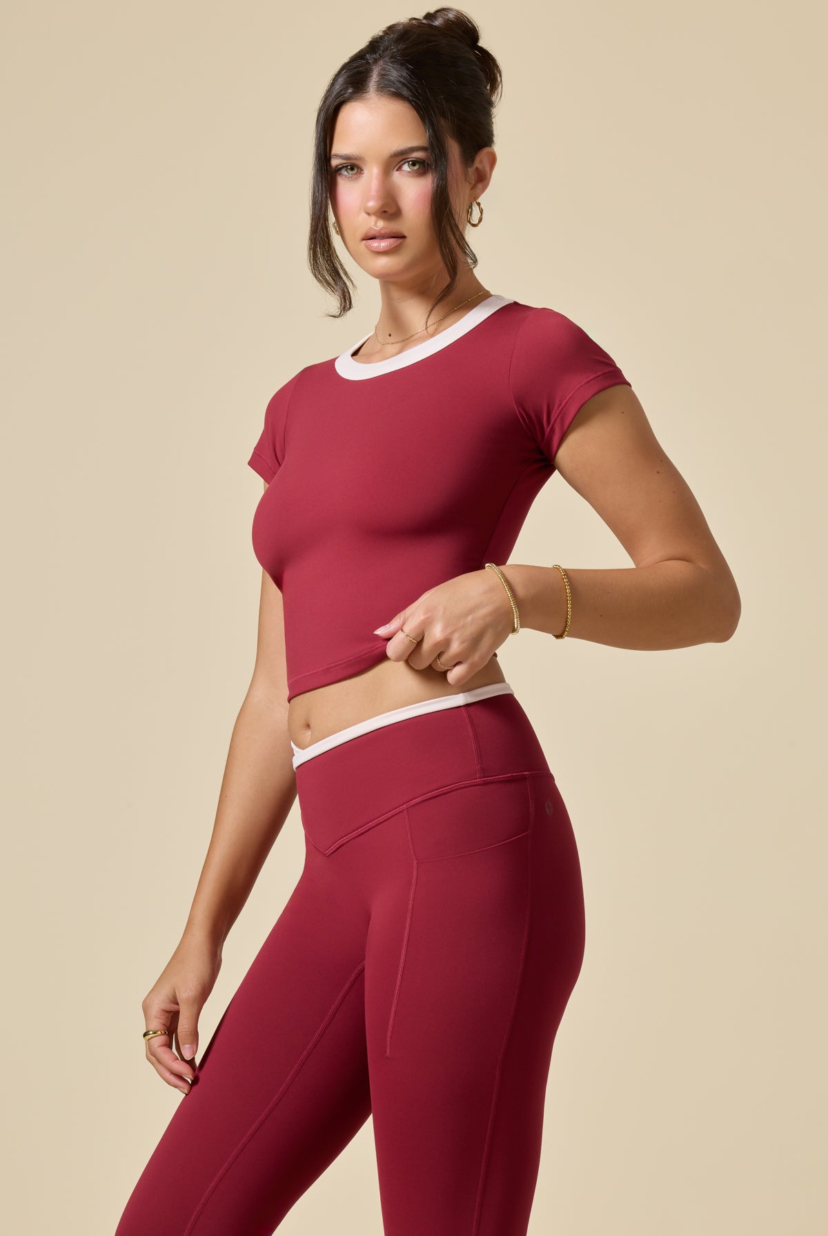 Call Me Baby Ringer Tee (Cropped) - Ruby Contrast