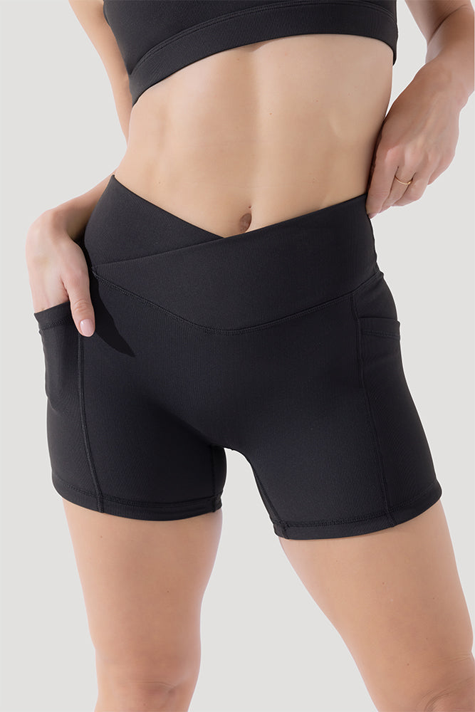 Crisscross Hourglass® Midi Shorts with Pockets (Ribbed) - Dark Charcoal