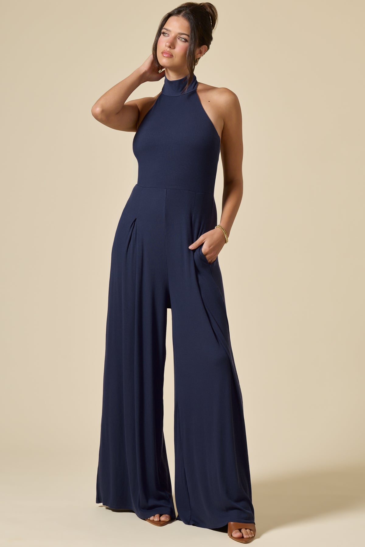 Mockneck Go With The Flow Jumpsuit - True Navy