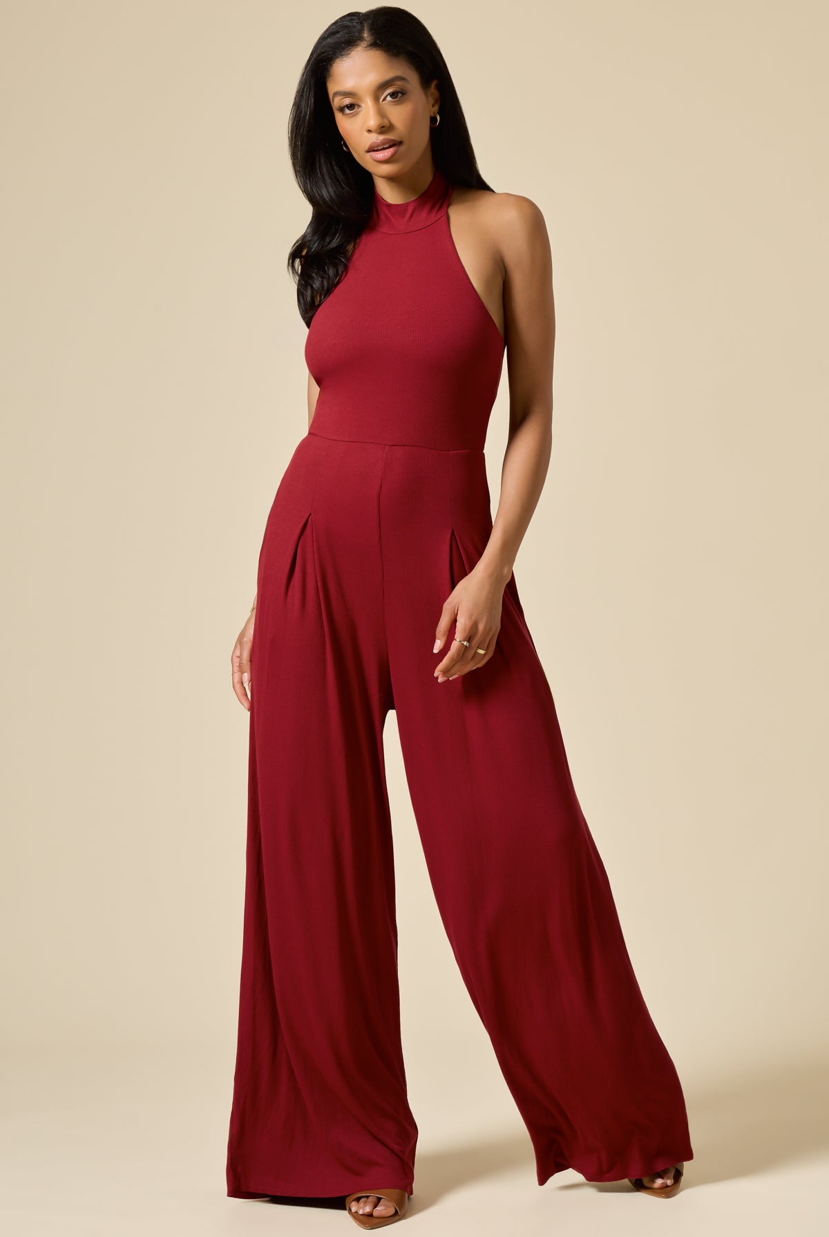 Mockneck Go With The Flow Jumpsuit - Deep Cherry