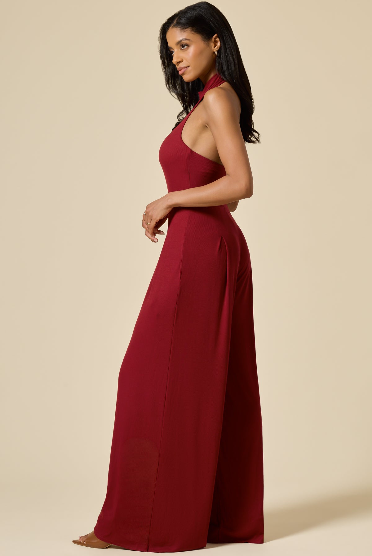 Mockneck Go With The Flow Jumpsuit - Deep Cherry