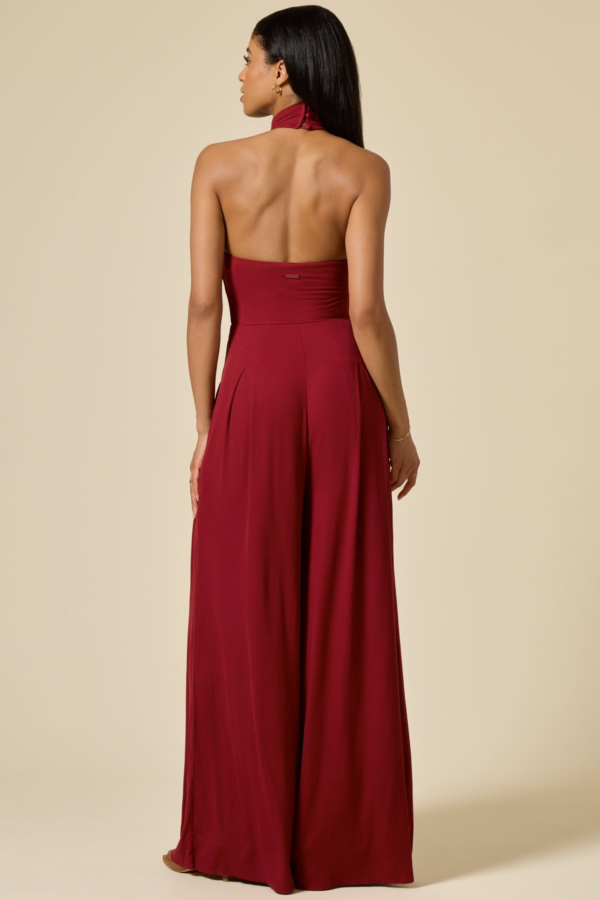 Mockneck Go With The Flow Jumpsuit - Deep Cherry