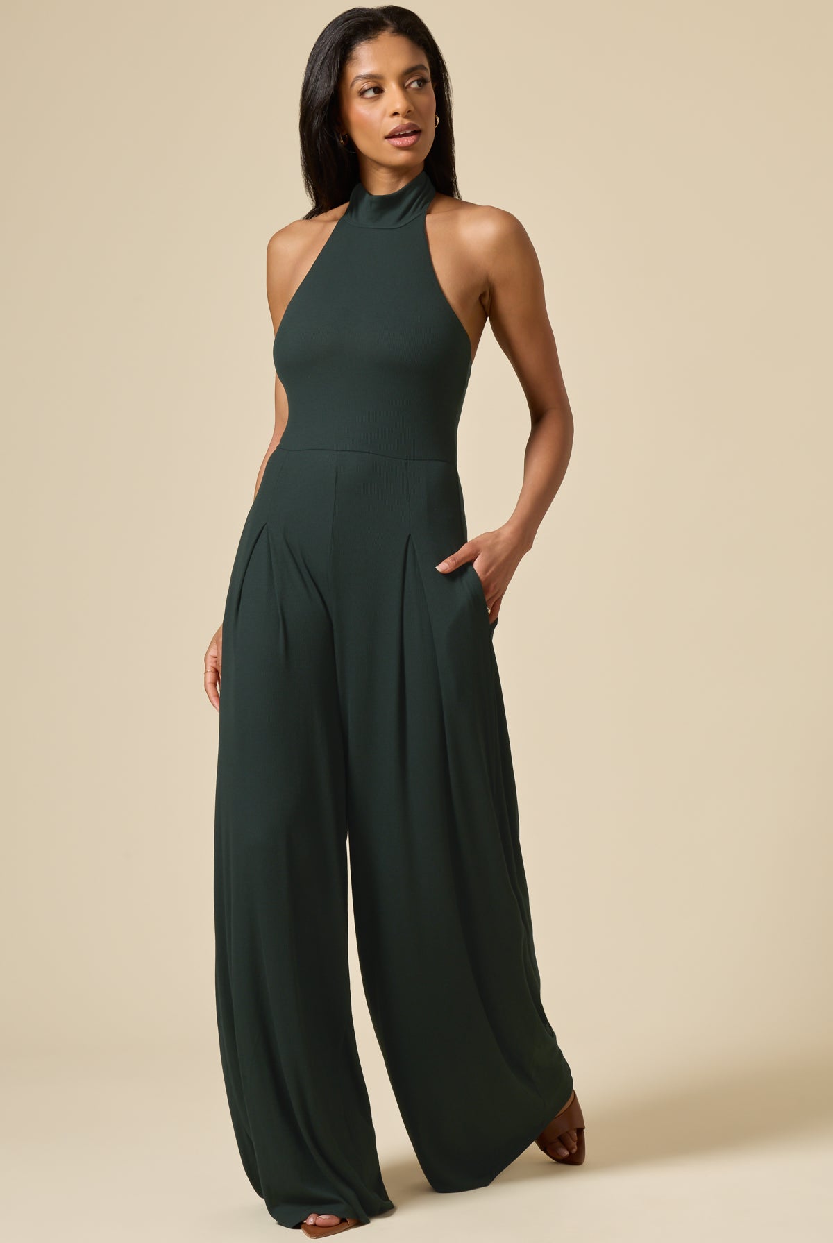 Mockneck Go With The Flow Jumpsuit - Deep Forest