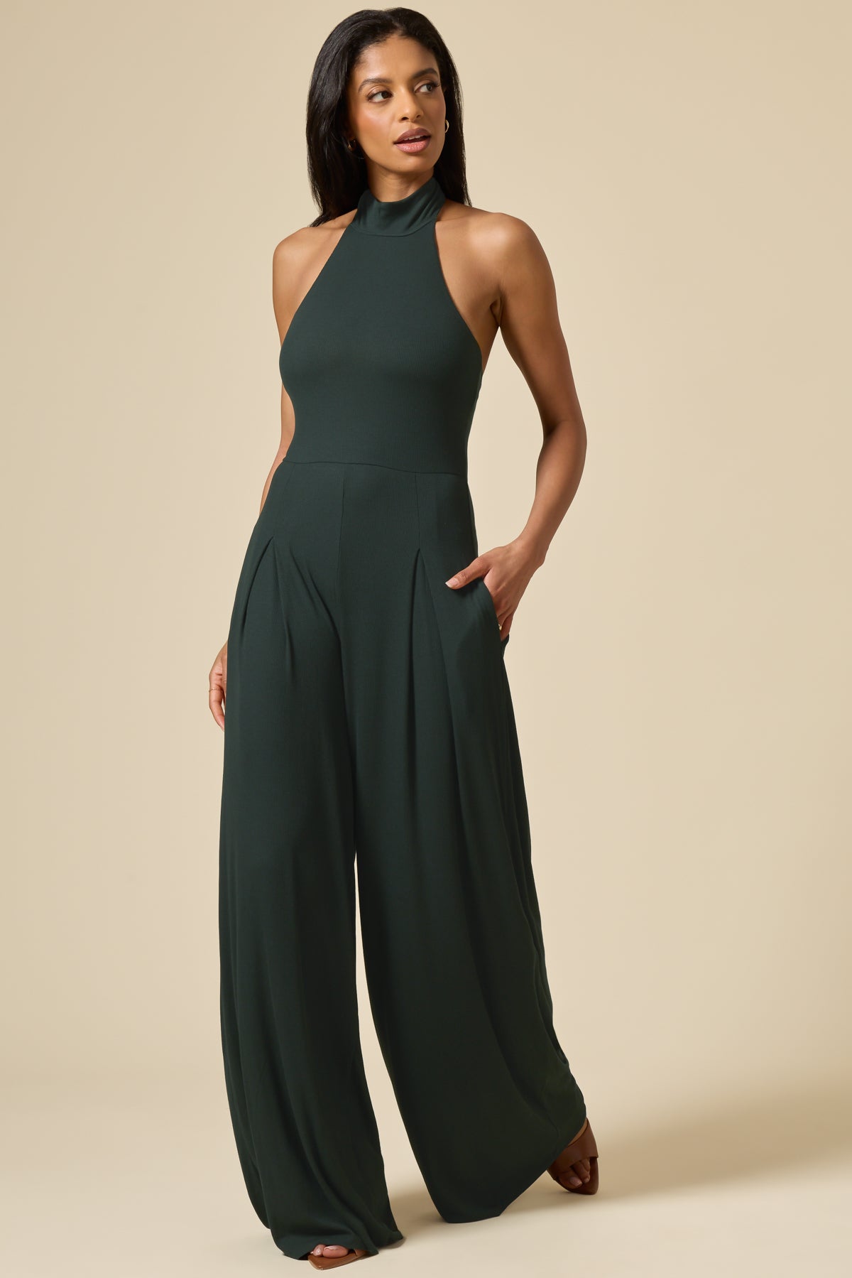 Mockneck Go With The Flow Jumpsuit - Deep Forest