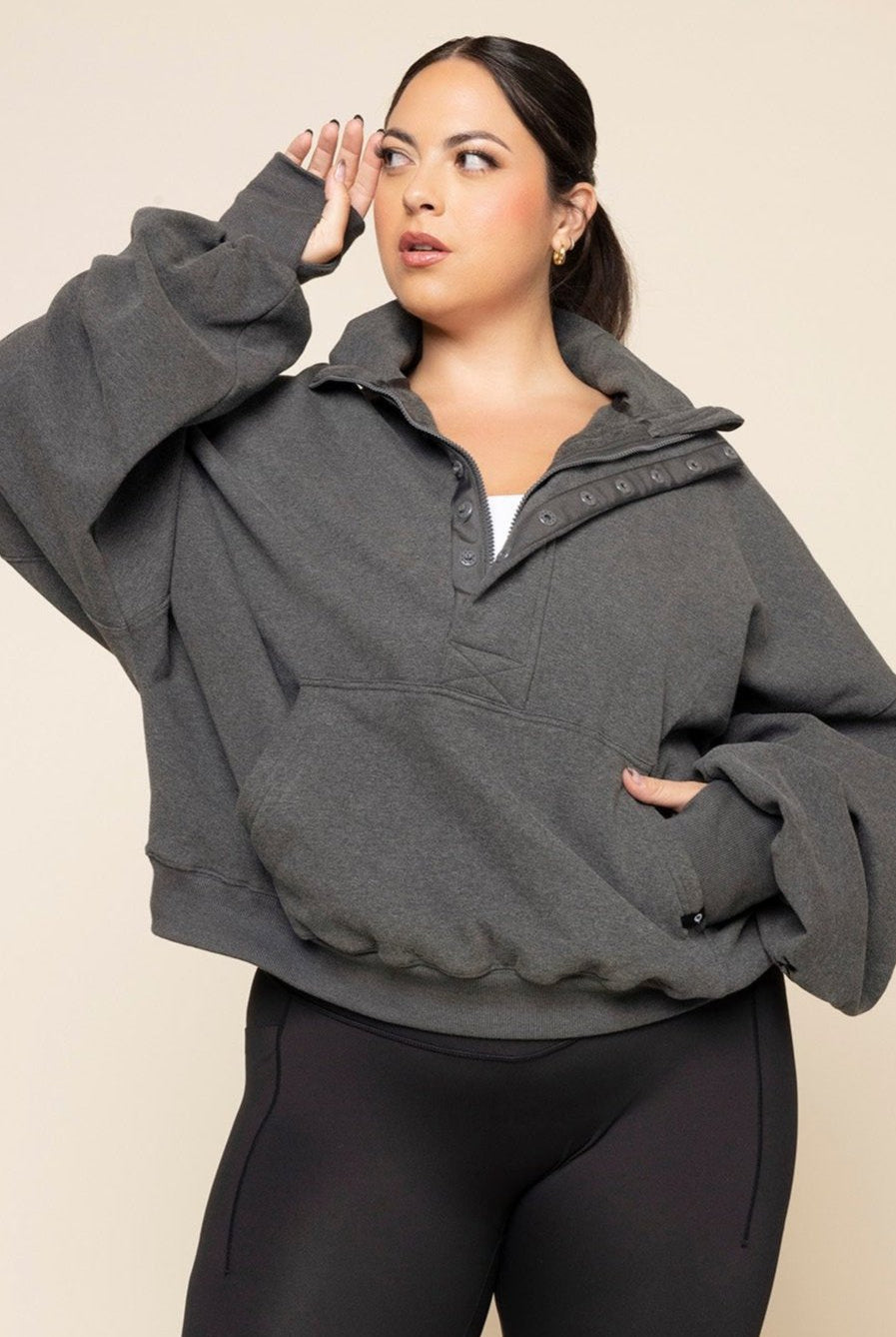 Ooey Gooey Half Zip Sweater - Charcoal Heather