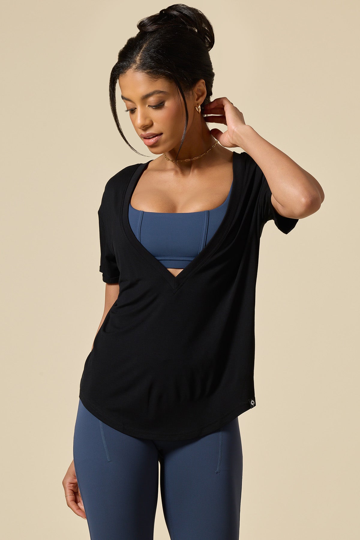 Reversible Deep V Tee - Black