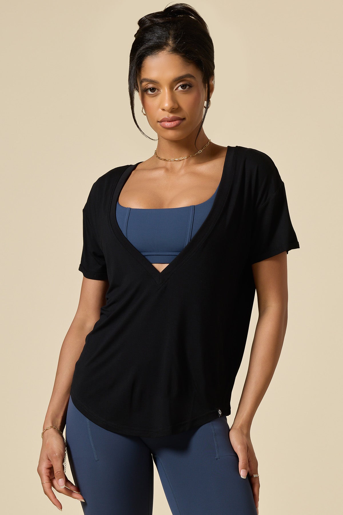 Reversible Deep V Tee - Black