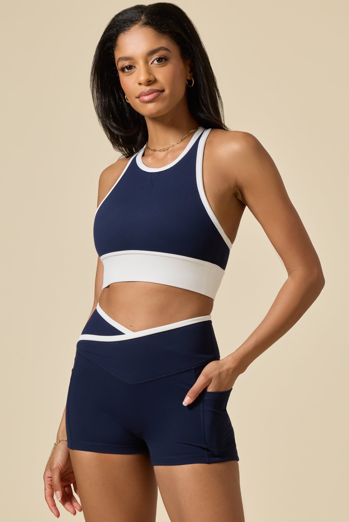 Crisscross Hourglass® Booty Short with Pockets - Cosmic Navy Contrast