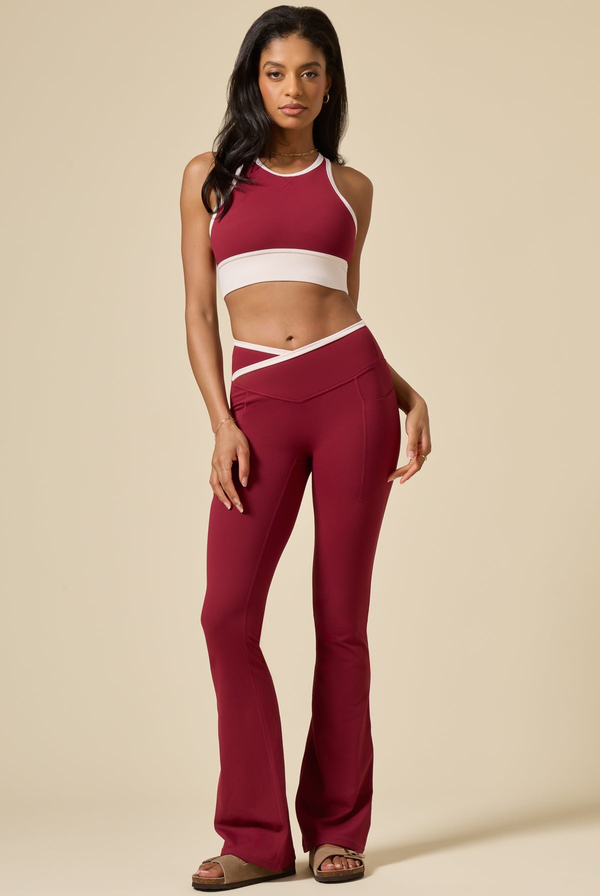 Crisscross Hourglass® Flared Legging with Pockets - Ruby Contrast