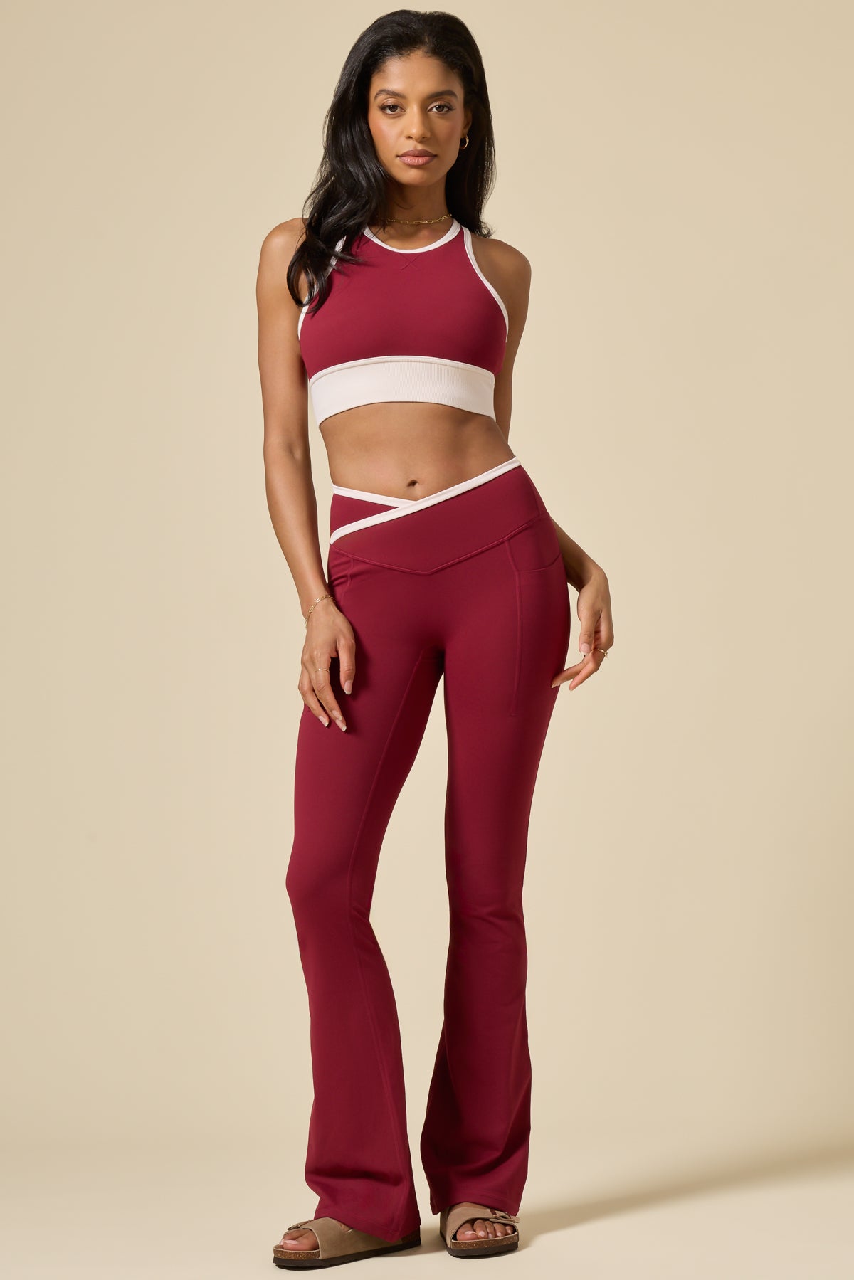 Crisscross Hourglass® Flared Legging with Pockets - Ruby Contrast