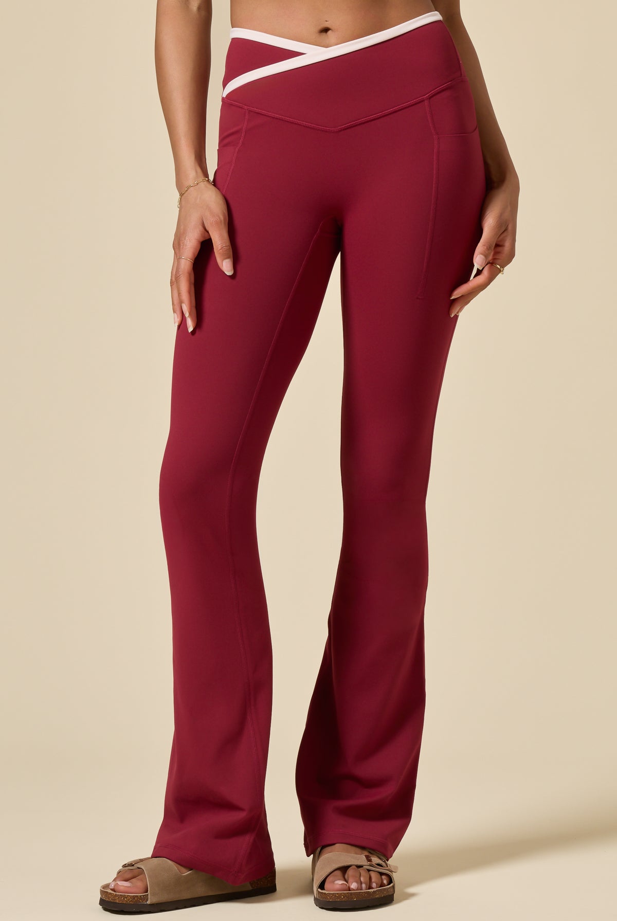 Crisscross Hourglass® Flared Legging with Pockets - Ruby Contrast