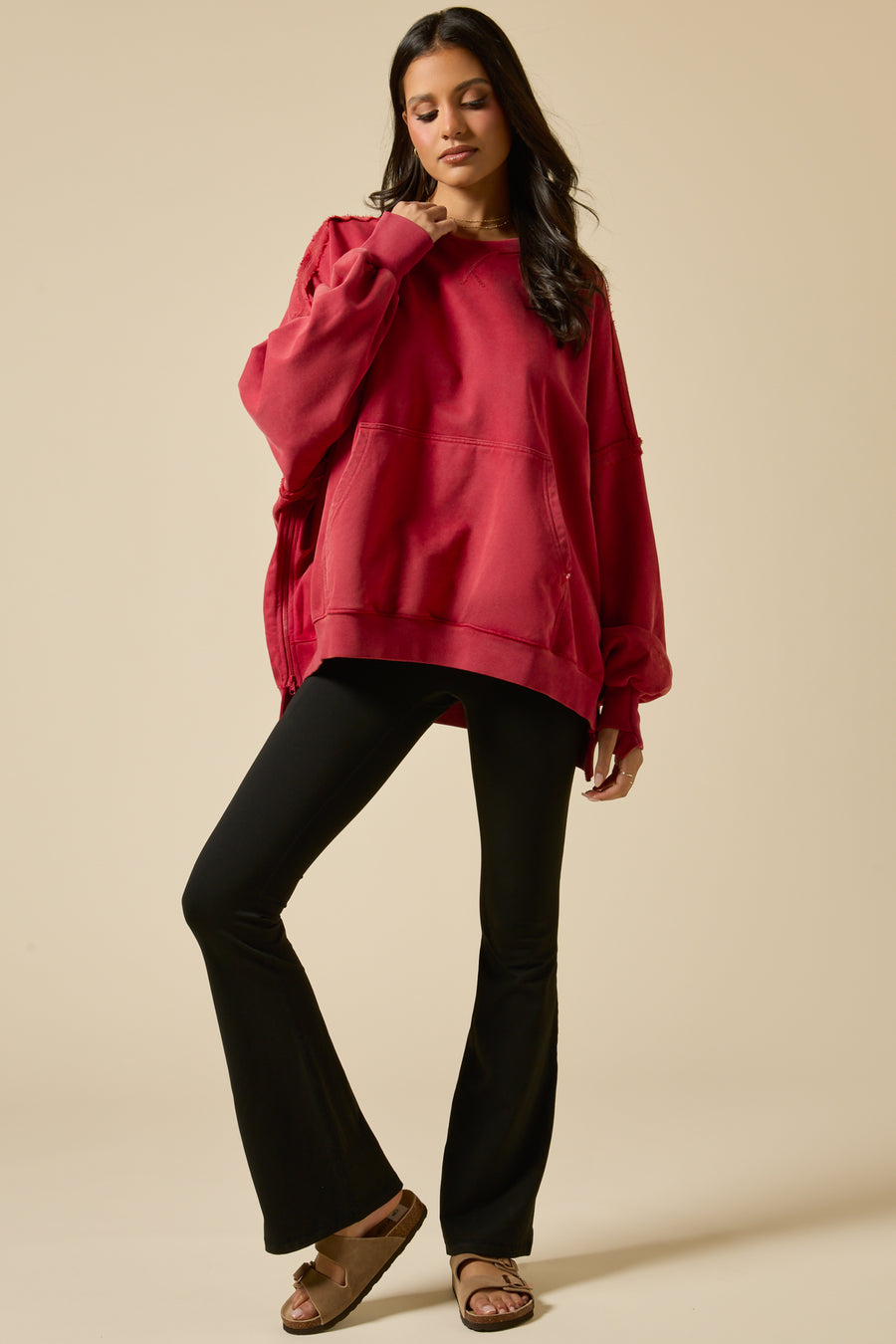 Boxy Cotton Crewneck - Vintage Red