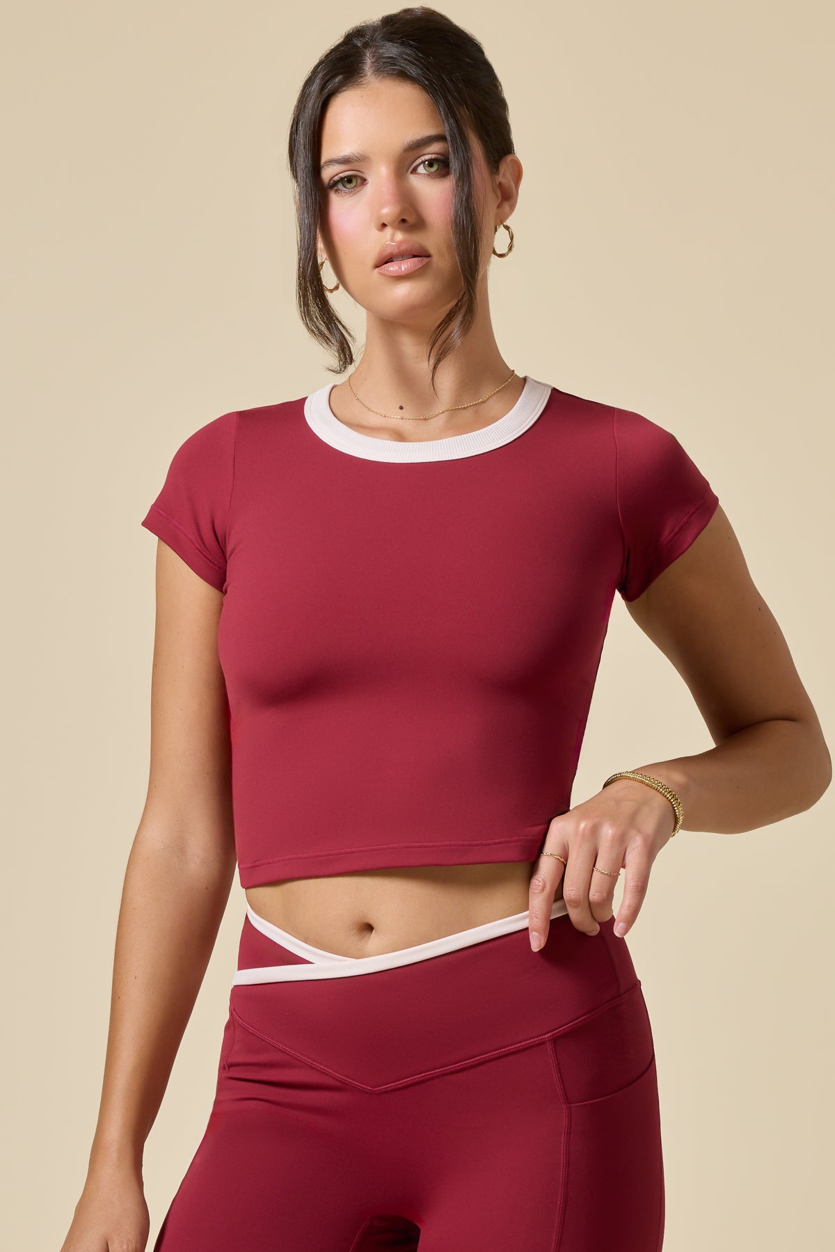 Call Me Baby Ringer Tee (Cropped) - Ruby Contrast