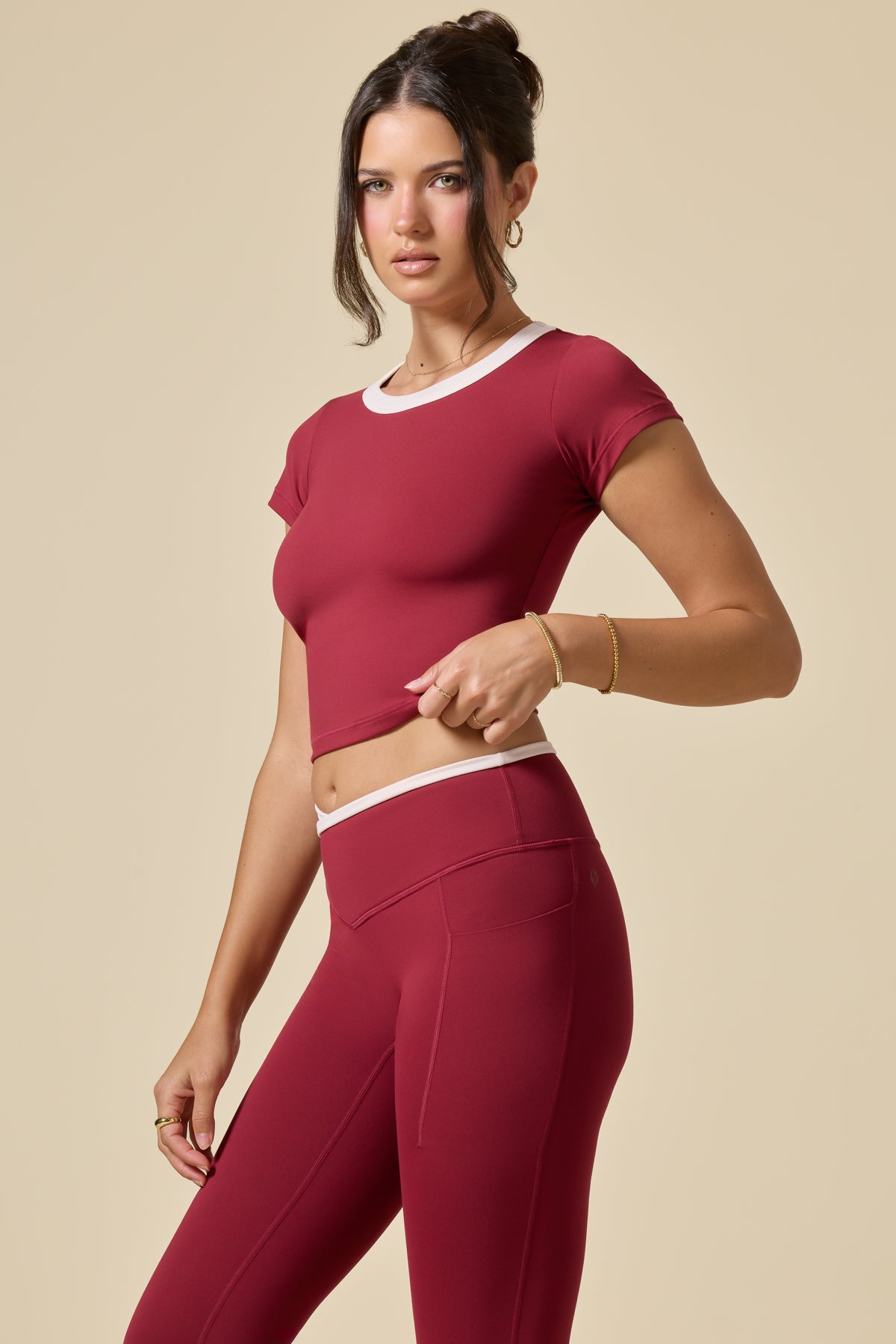 Call Me Baby Ringer Tee (Cropped) - Ruby Contrast
