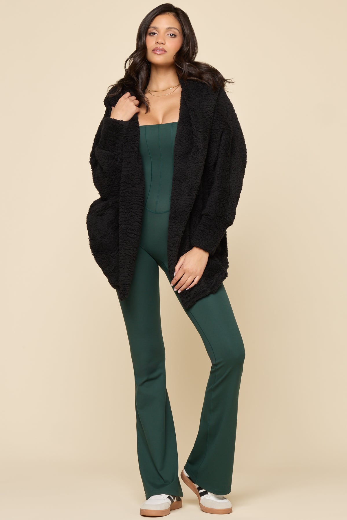 Faux Sherpa Cocoon Coat - Black – POPFLEX®