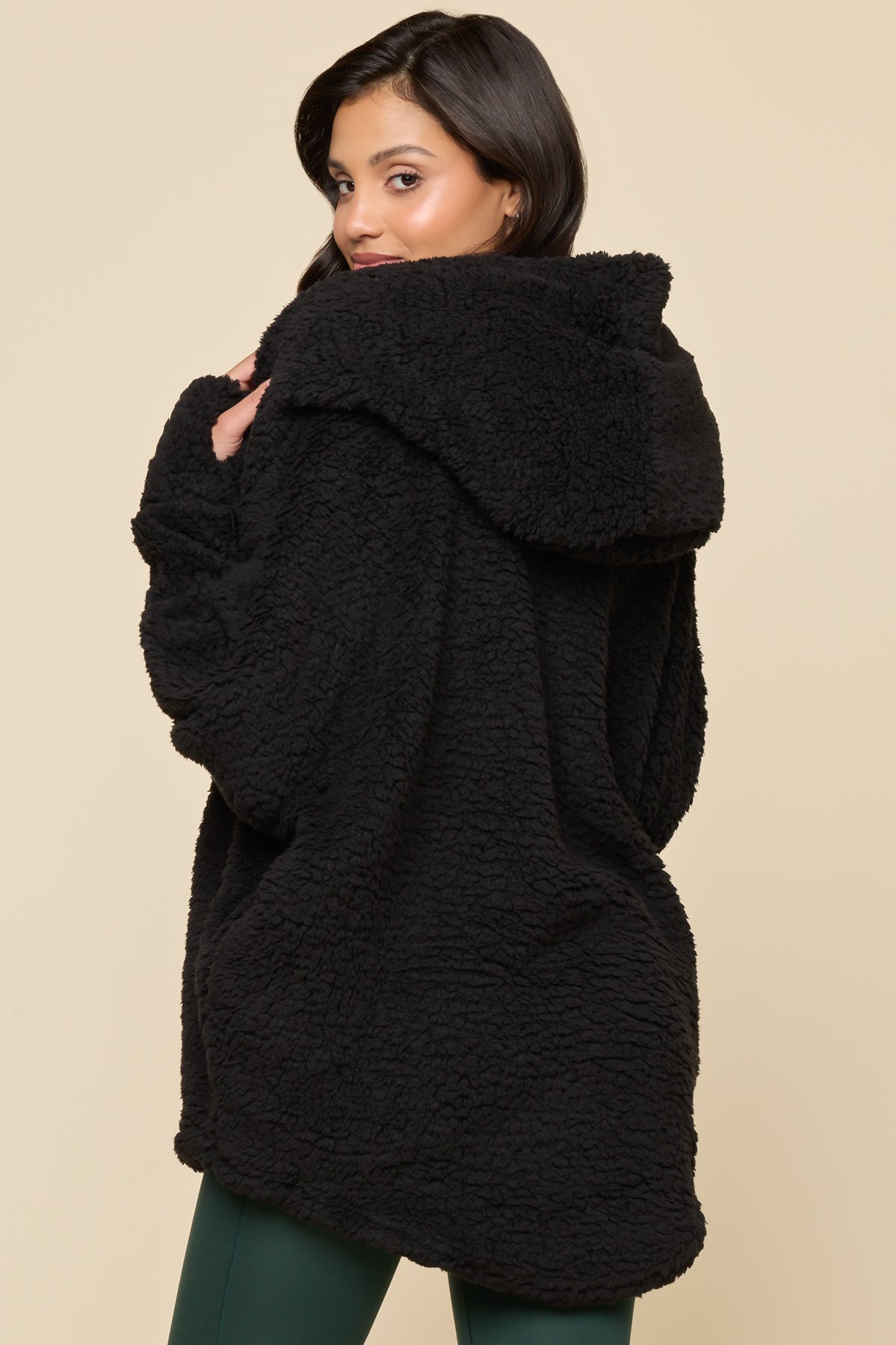 Faux Sherpa Cocoon Coat - Black – POPFLEX®