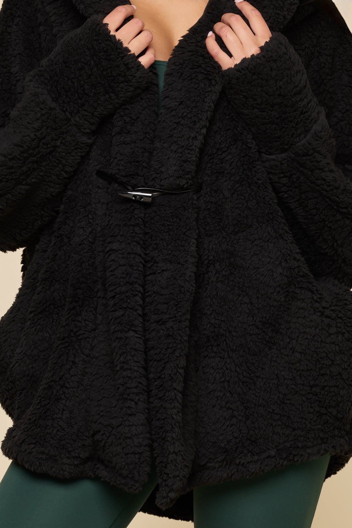 Faux Sherpa Cocoon Coat - Black – POPFLEX®