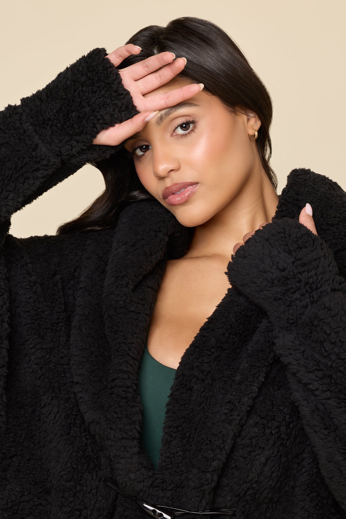 Faux Sherpa Cocoon Coat - Black – POPFLEX®