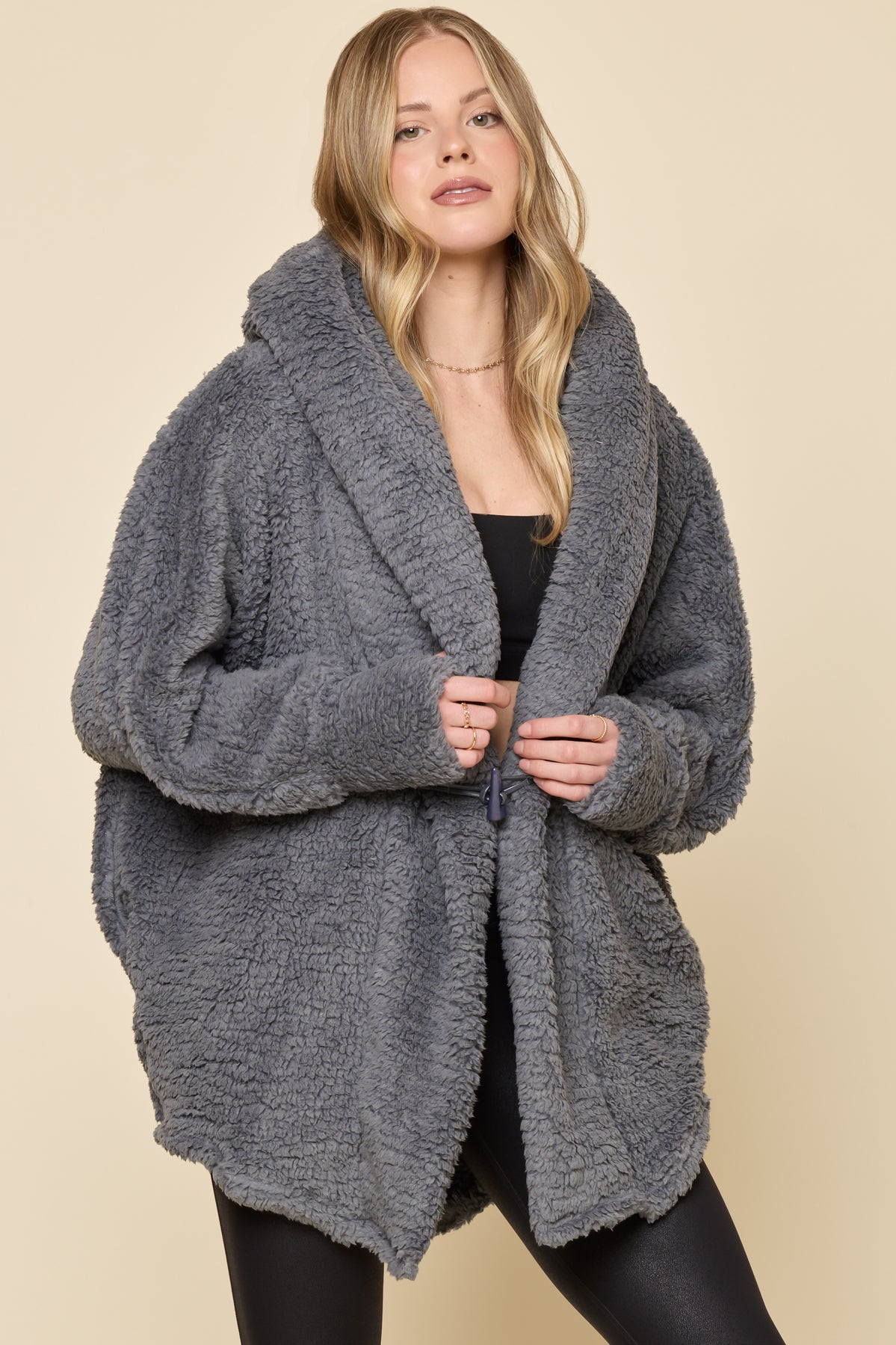 Faux Sherpa Cocoon Coat - Cool Grey – POPFLEX®