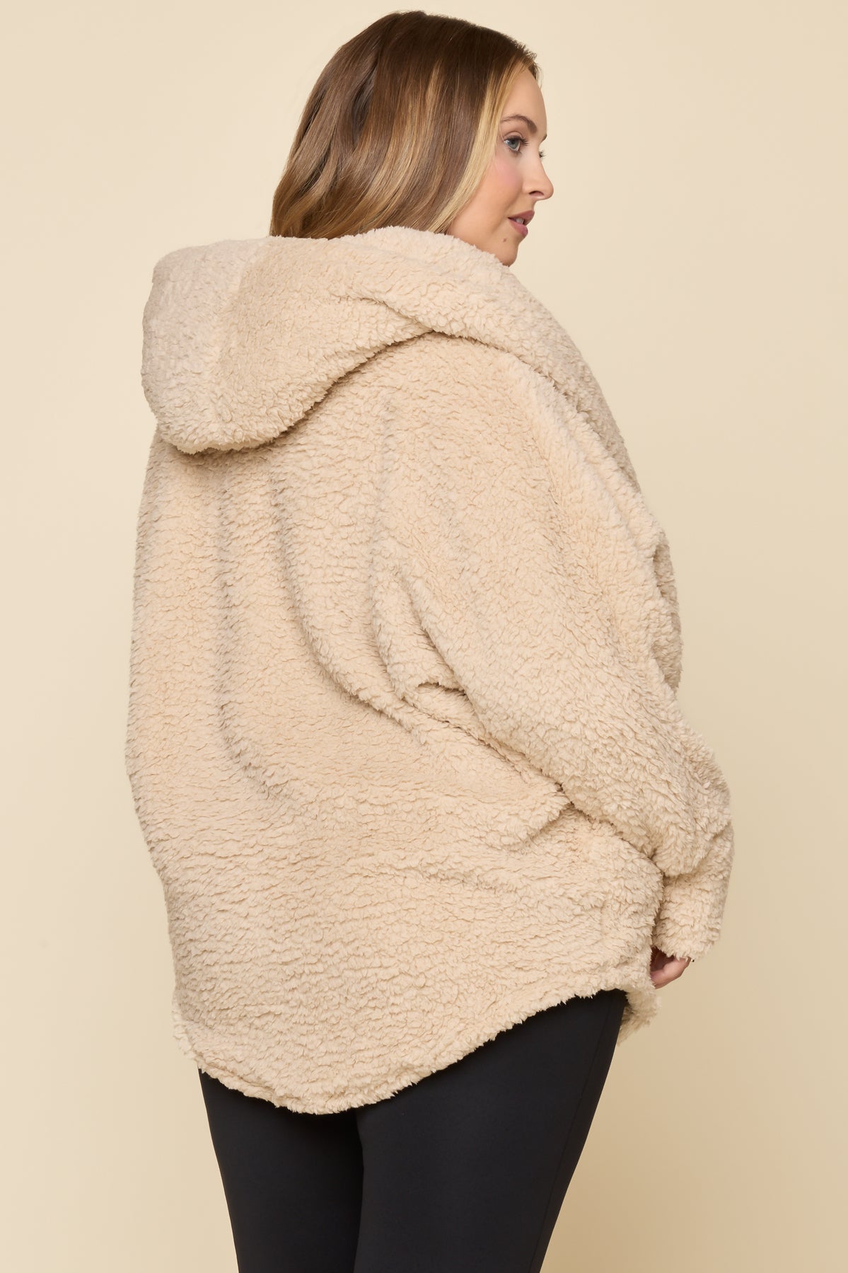 Faux Sherpa Cocoon Coat - Taupe – POPFLEX®