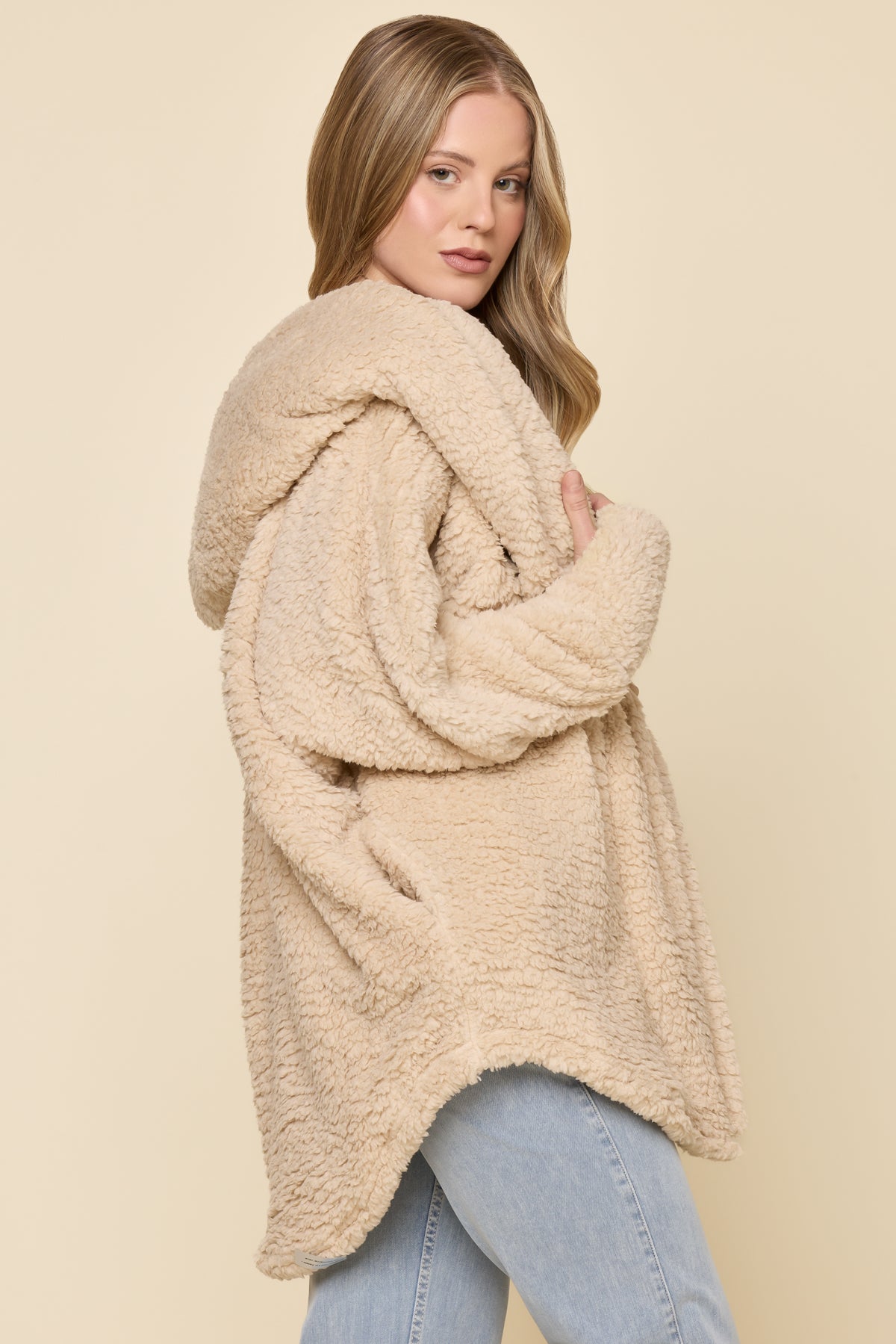 Faux Sherpa Cocoon Coat - Taupe – POPFLEX®