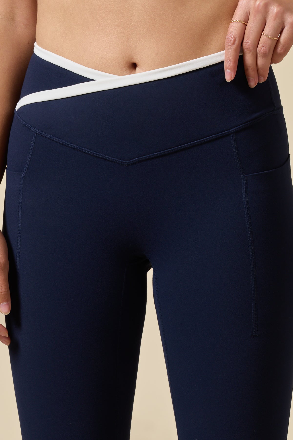 Crisscross Hourglass® Flared Legging with Pockets - Cosmic Navy Contrast