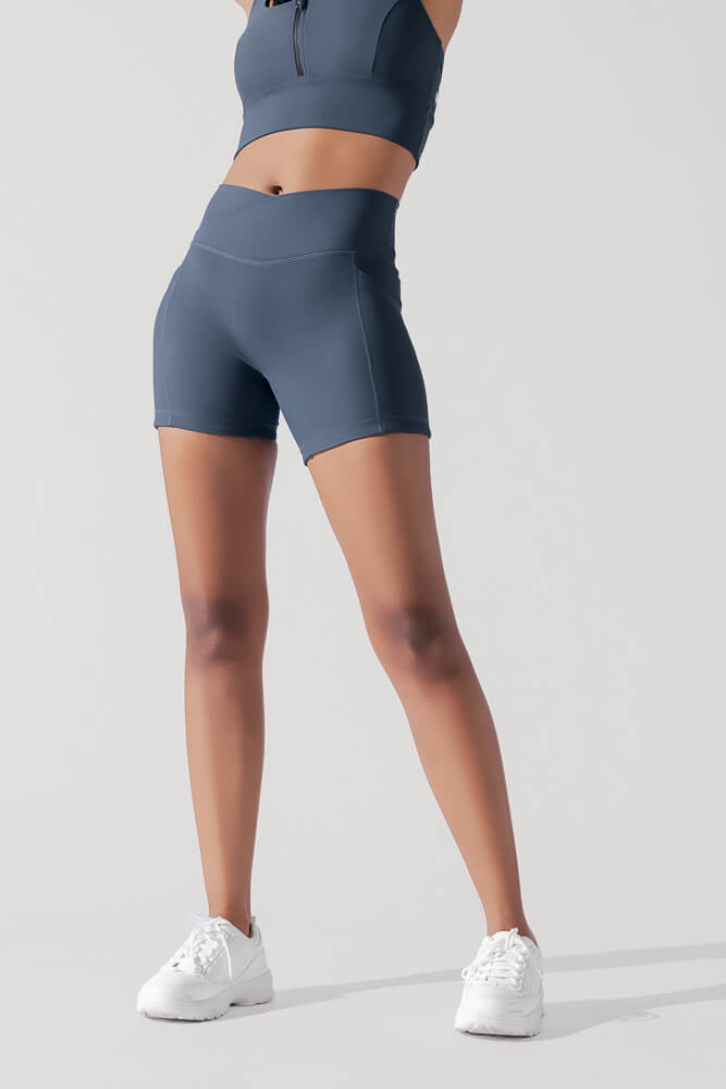 Crisscross Hourglass® Midi Shorts with Pockets (Ribbed) - Navy