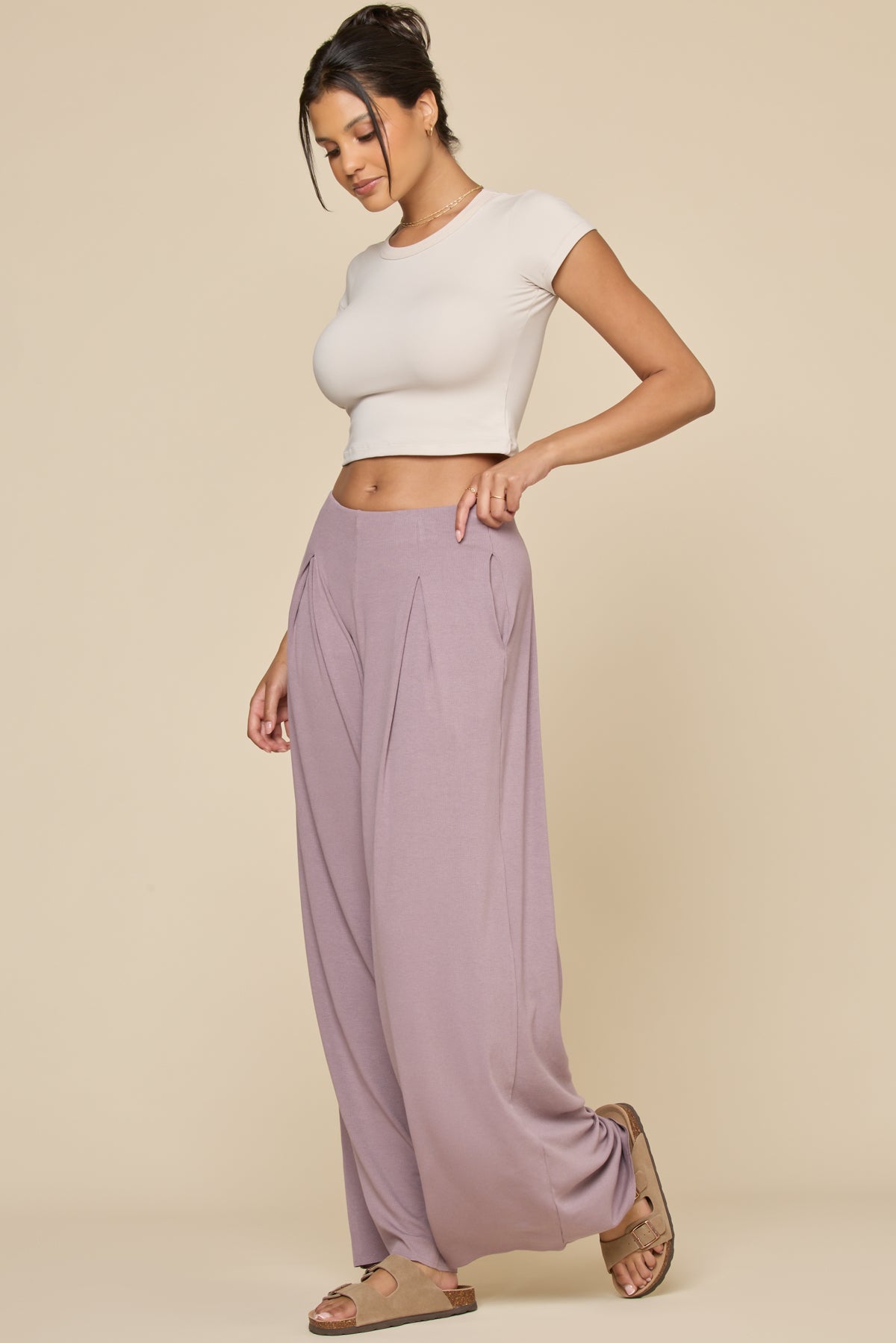 Go with the Flow Wide Leg Pant - Dusty Mauve