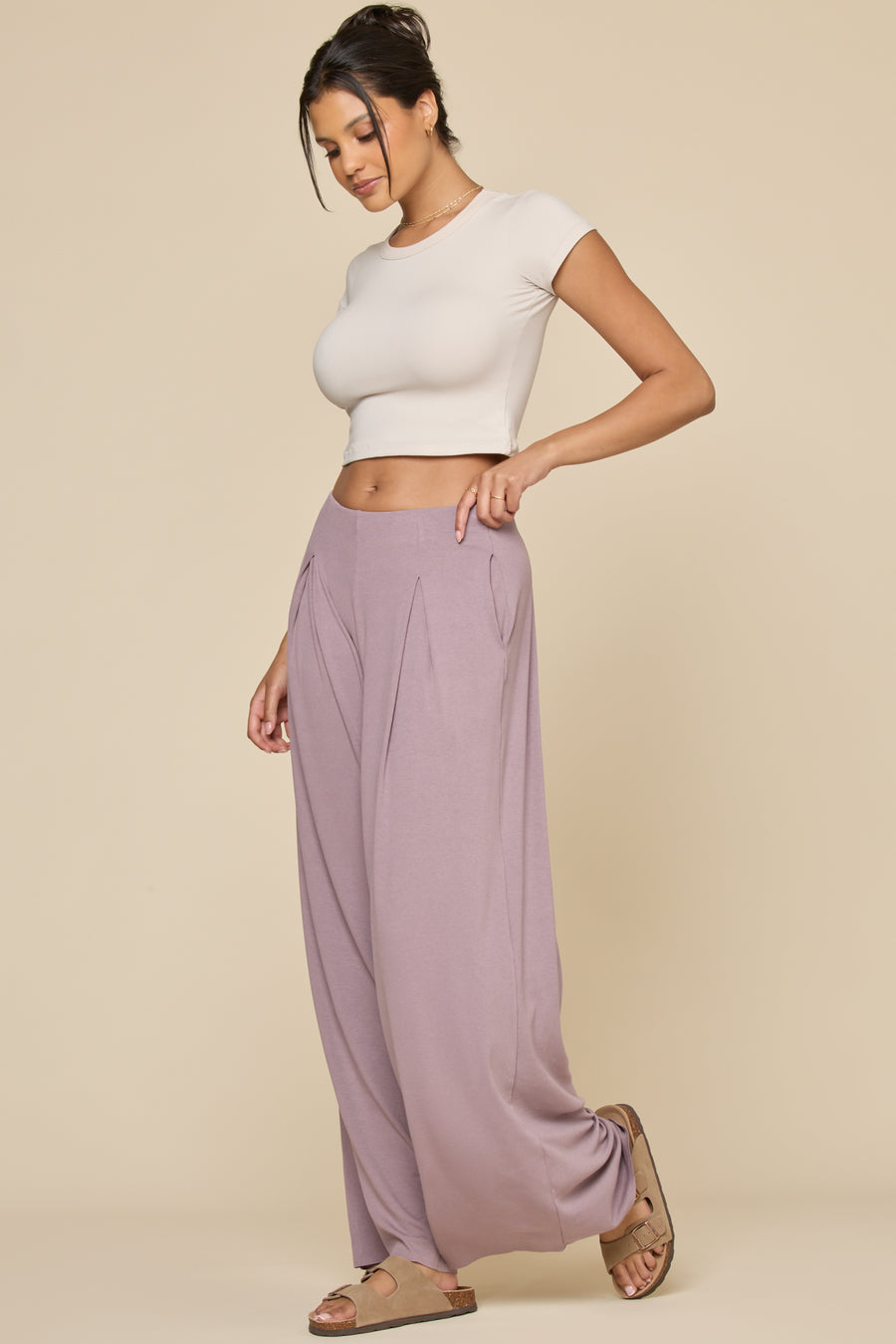 Go With The Flow Wide Leg Pant - Dusty Mauve