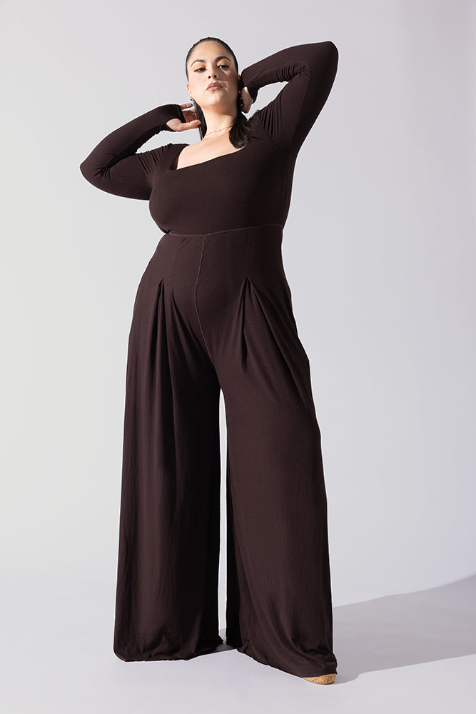 Go With The Flow Long Sleeve Jumpsuit - Cocoa