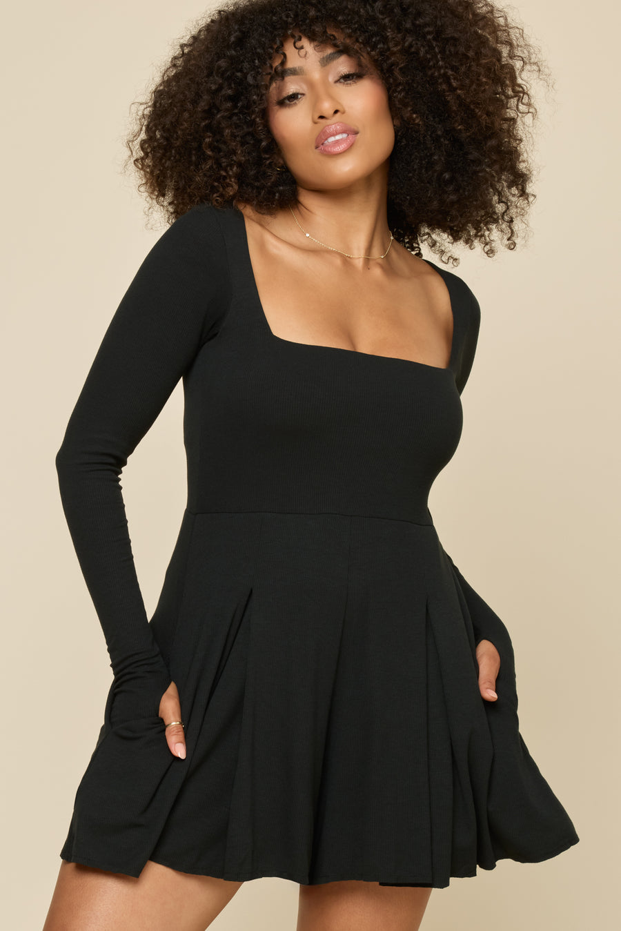 Go With The Flow Long Sleeve Romper - Black