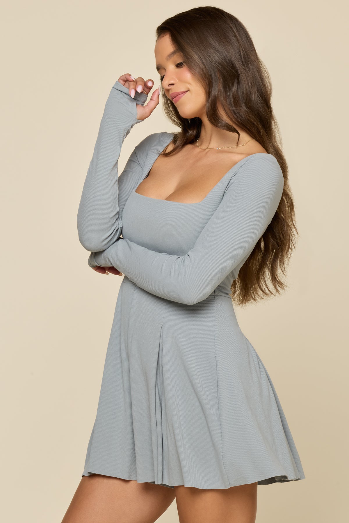 Go with the Flow Long Sleeve Romper - Blue Stone