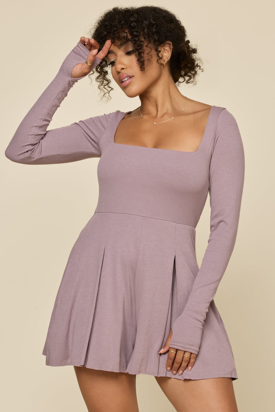 Go With The Flow Long Sleeve Romper - Dusty Mauve