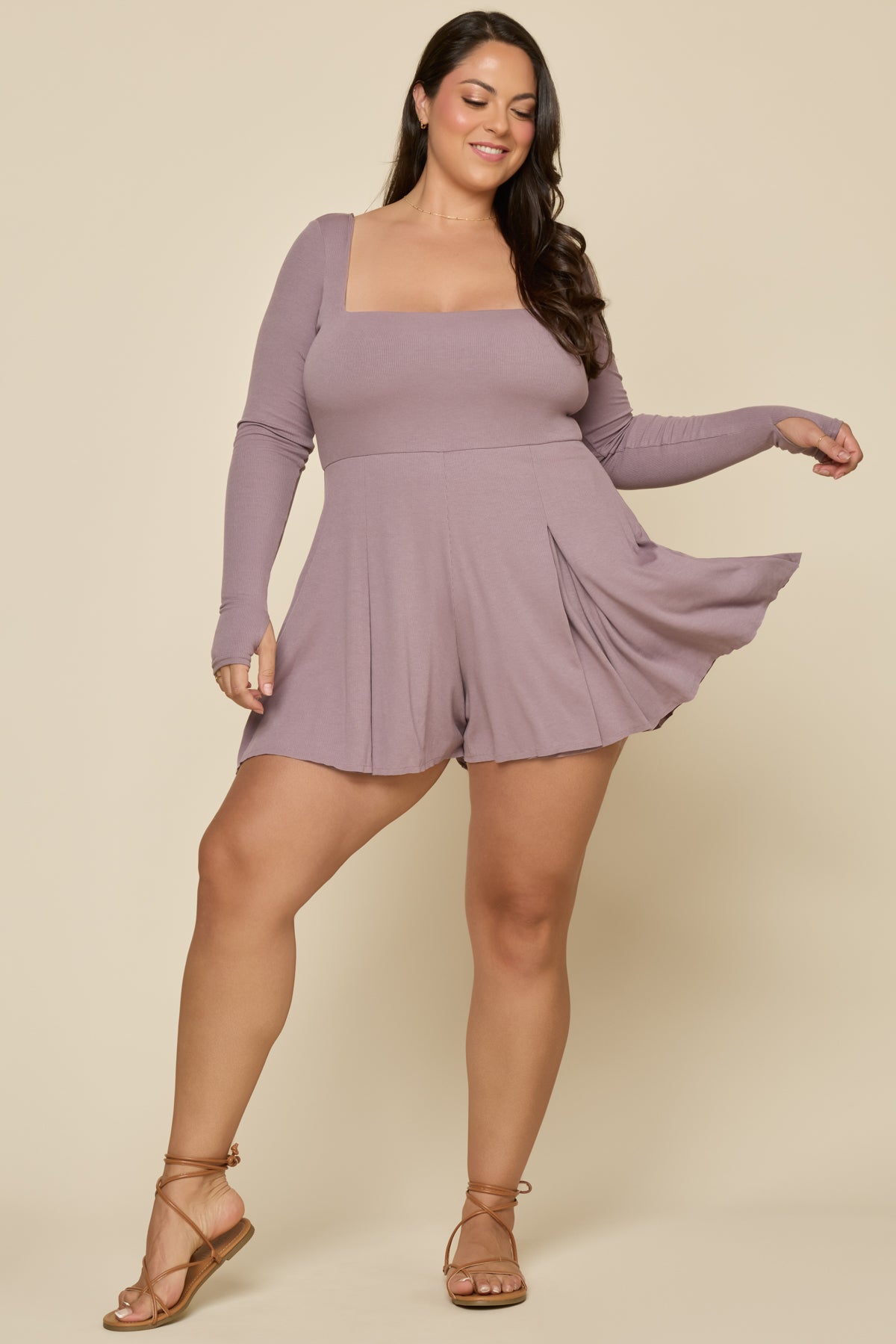 Go with the Flow Long Sleeve Romper - Dusty Mauve