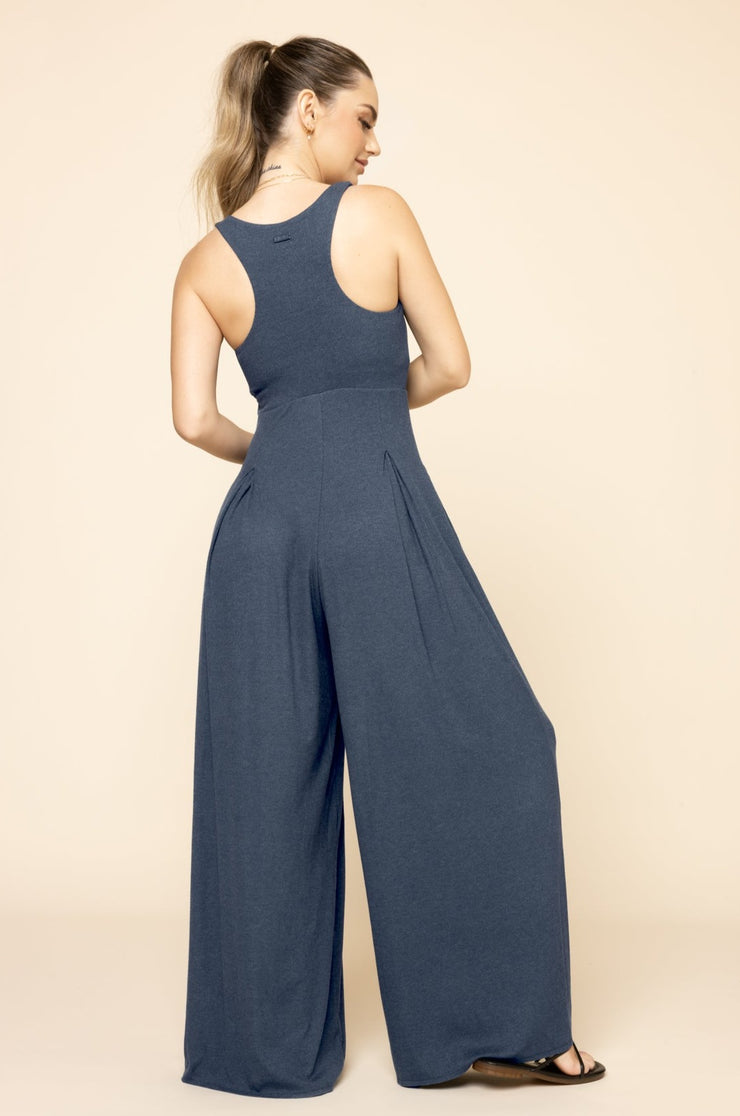 Illusion Neckline 3/4-Length Sleeve Jumpsuit Stormy