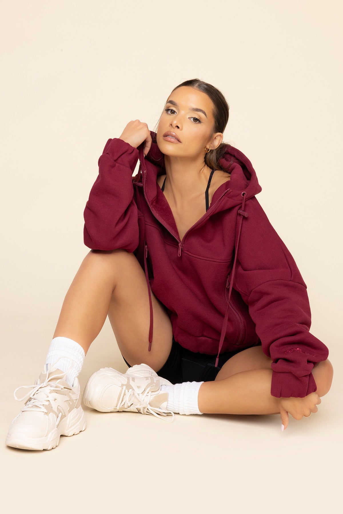 Half Zip Warm Up Hoodie Crimson