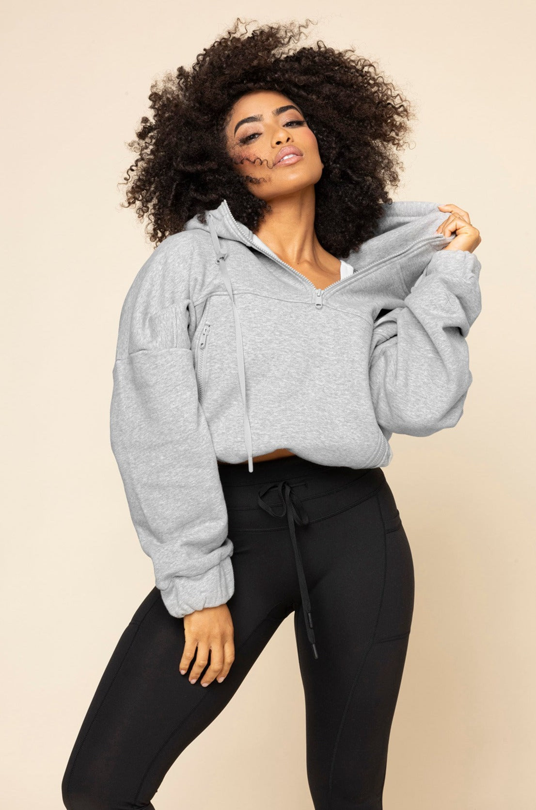 Half Zip Warm Up Hoodie Heather Grey
