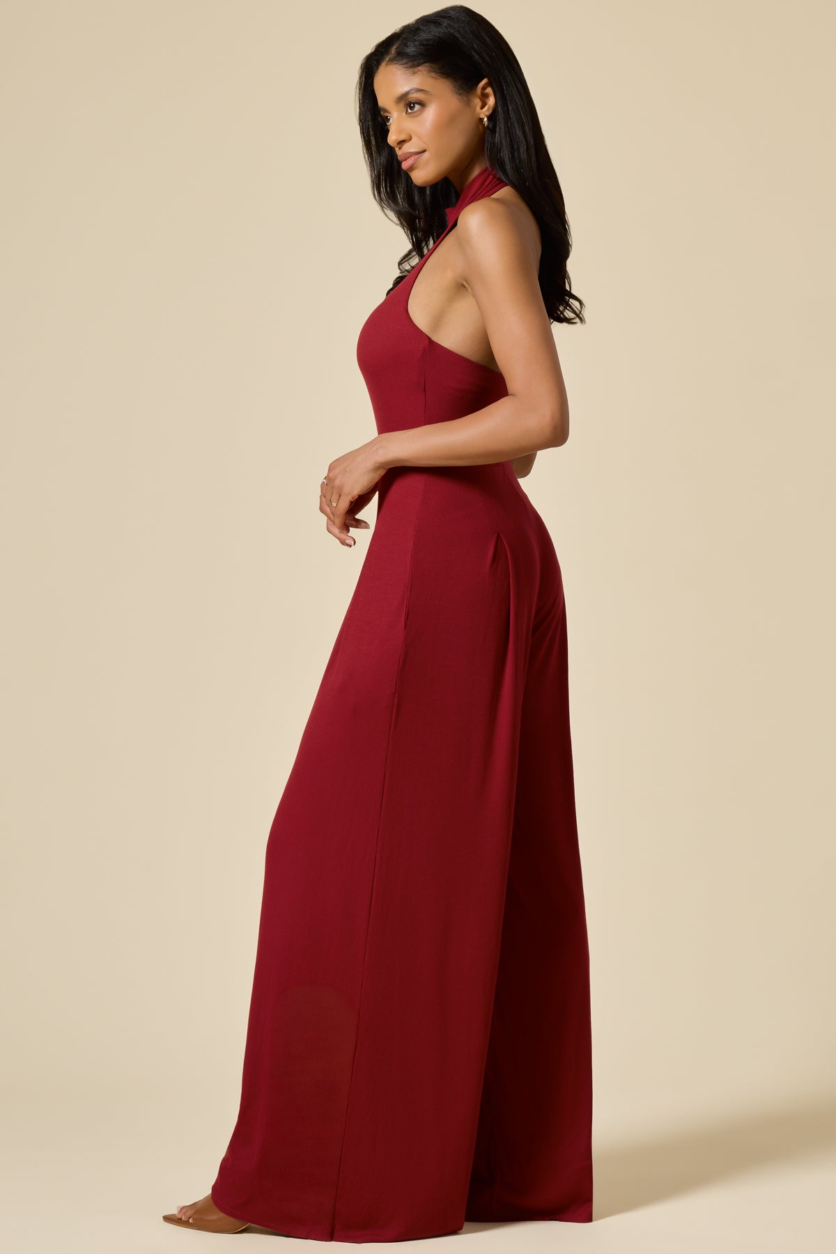 Mockneck Go With The Flow Jumpsuit - Deep Cherry