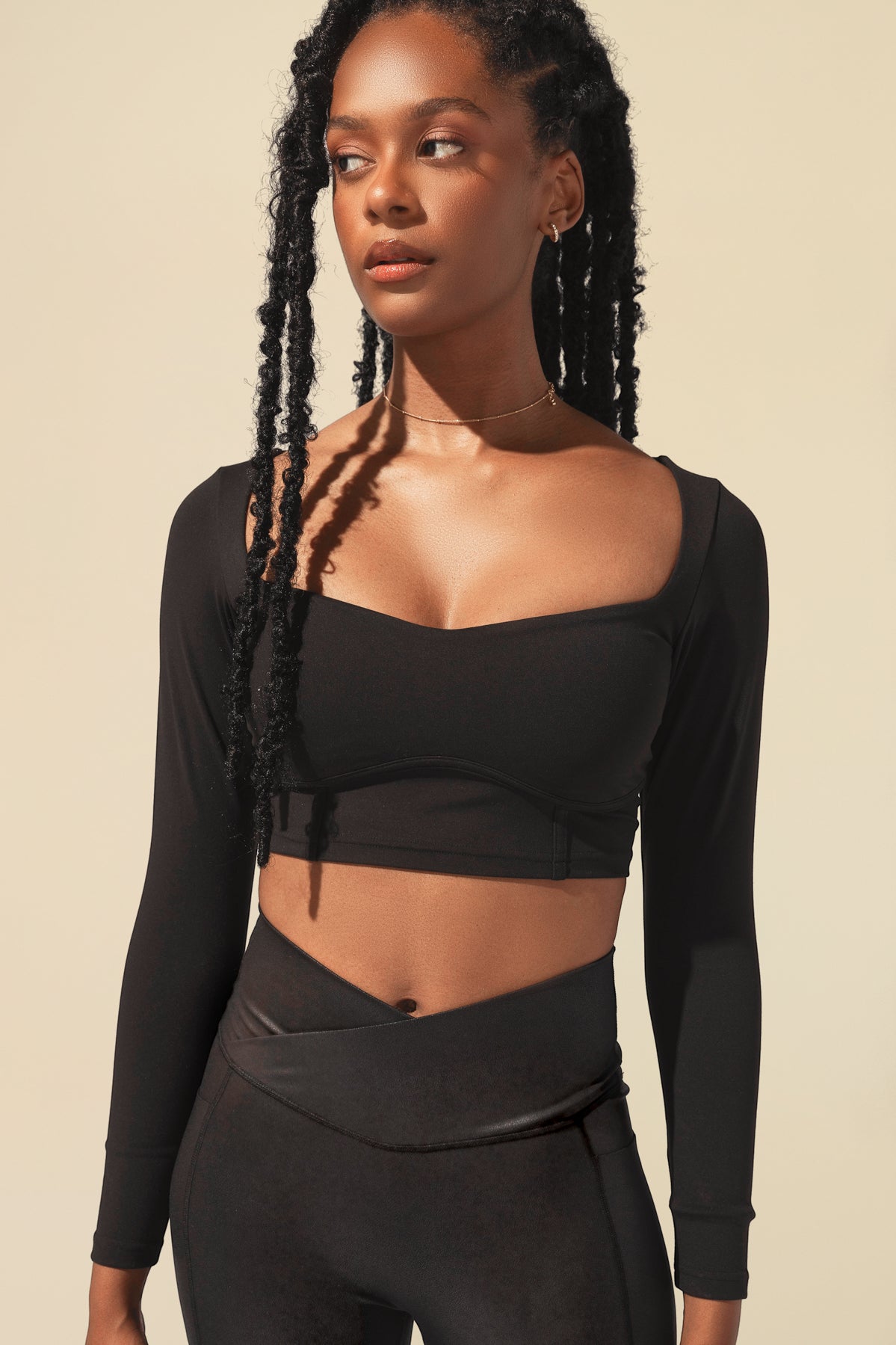 Sweetheart Long Sleeve Crop Top - Black – POPFLEX®