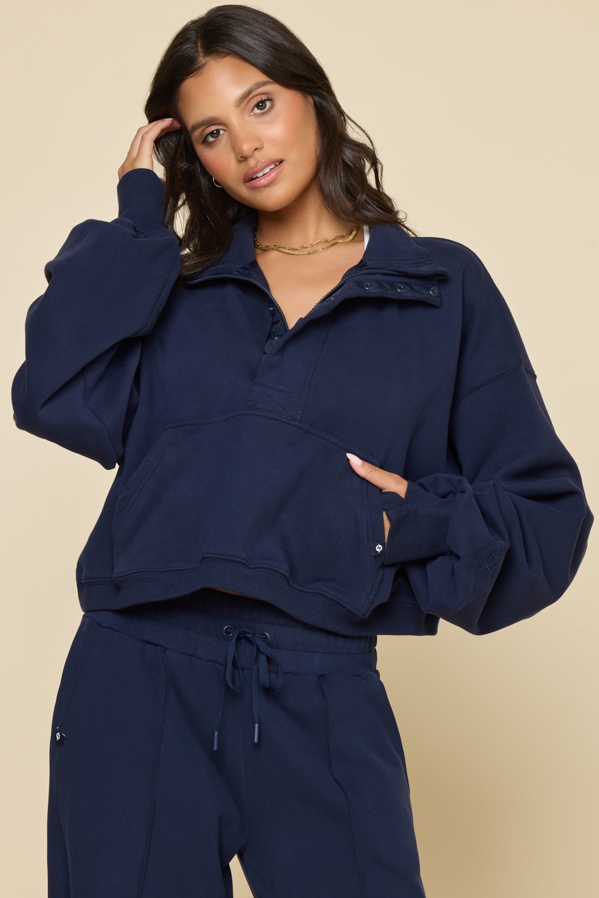 Ooey Gooey Crop Half Zip Sweater - Cosmic Navy – POPFLEX®