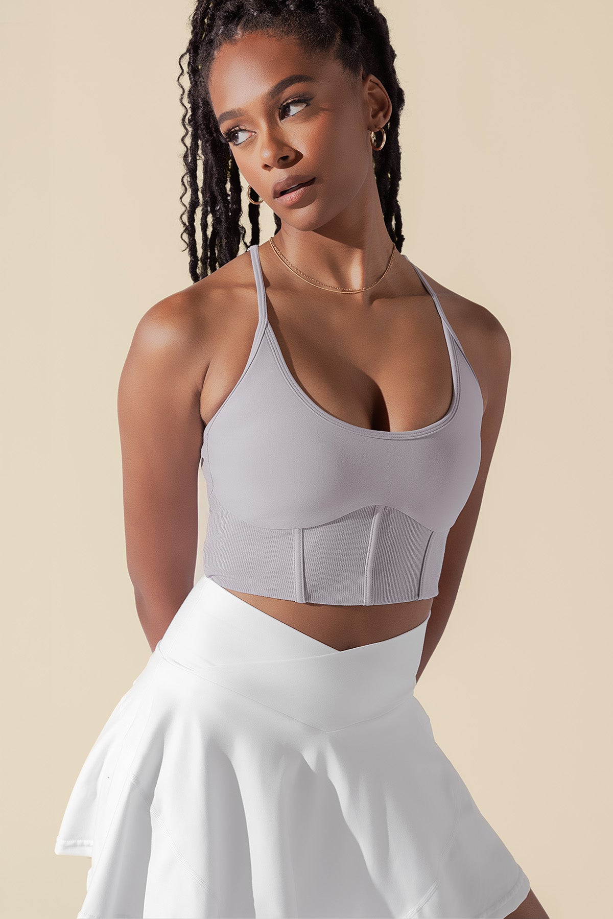 Plié Corset Crop Bralette - Lavender Grey