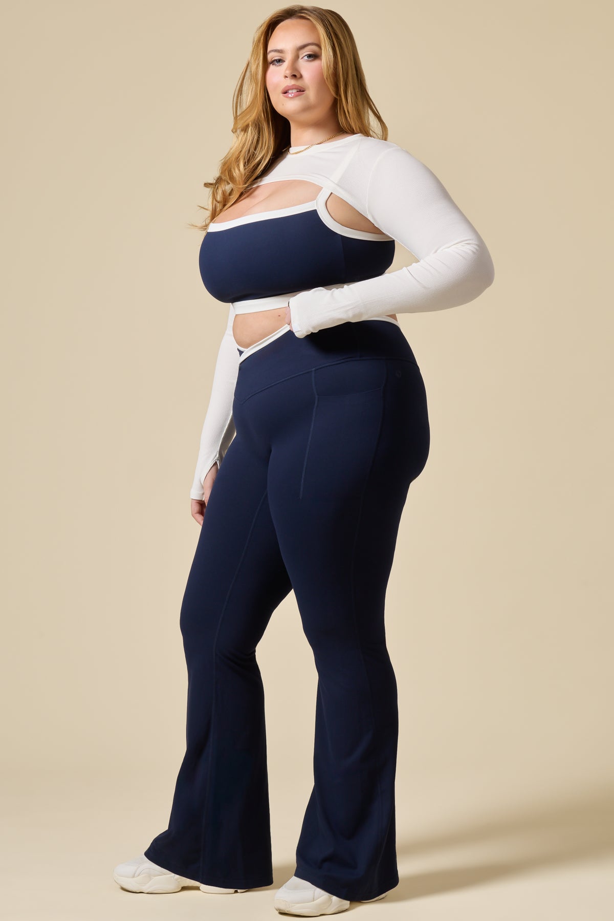 Crisscross Hourglass® Flared Legging with Pockets - Cosmic Navy Contrast