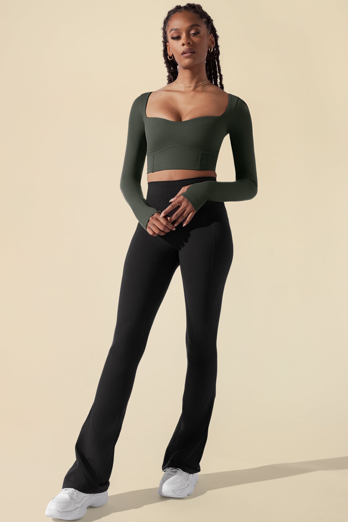 Sweetheart Long Sleeve Crop Top - Forestwood – POPFLEX®