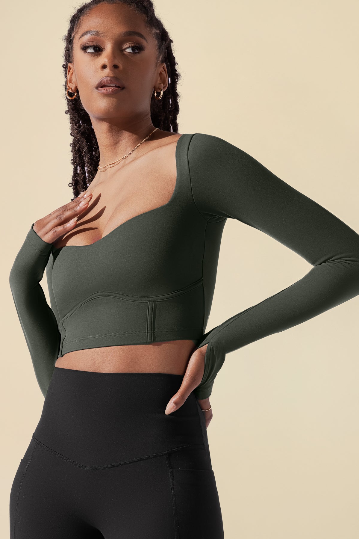 メゾンドルチェ　フィオーレトップス Sweetheart Long Sleeve Crop Top - Forestwood – POPFLEX®