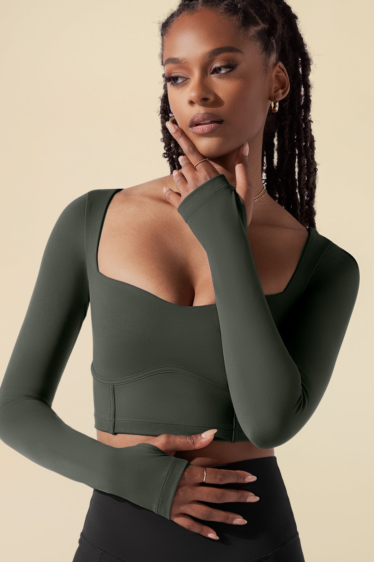 Sweetheart Long Sleeve Crop Top - Forestwood – POPFLEX®