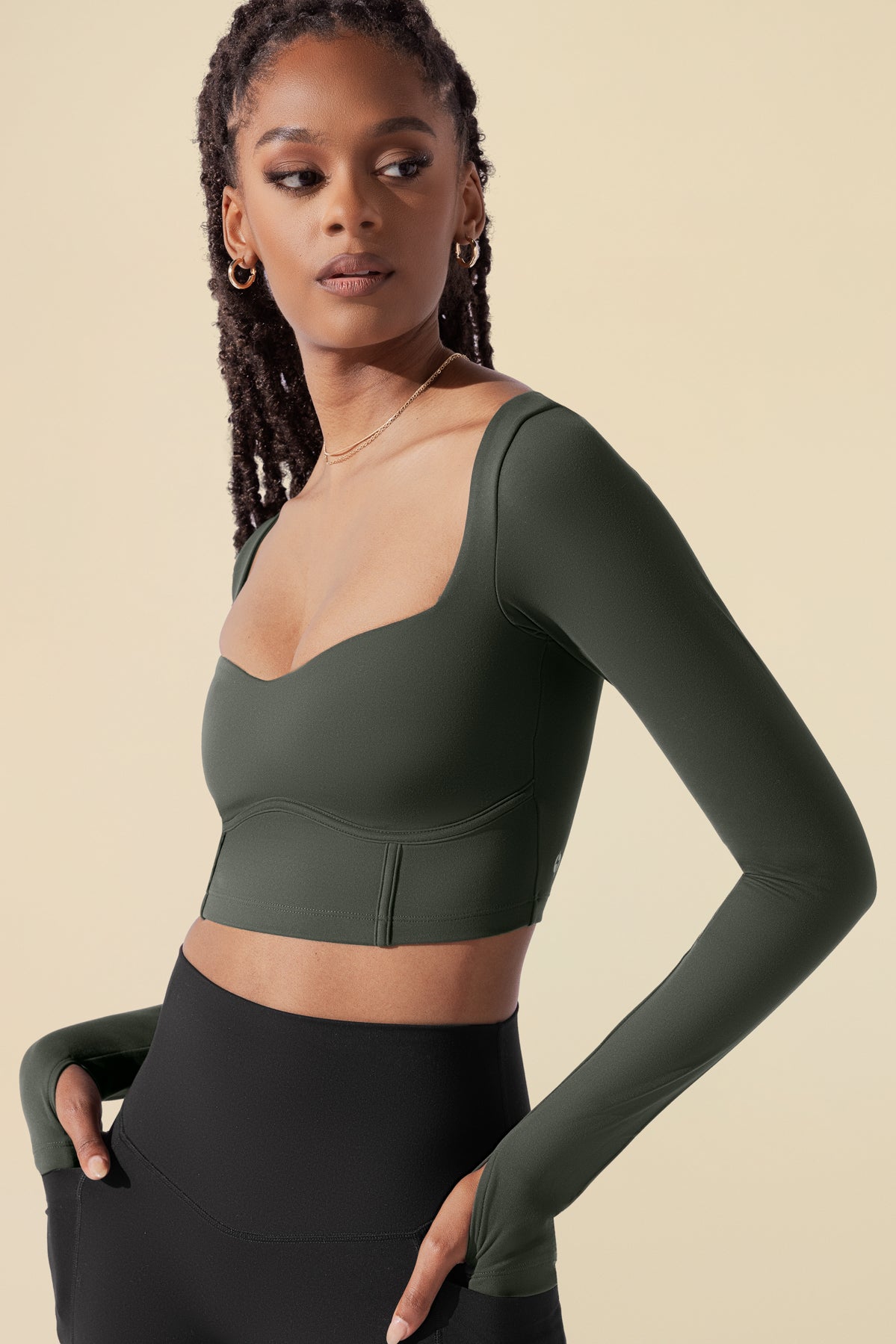 Sweetheart Long Sleeve Crop Top - Forestwood – POPFLEX®