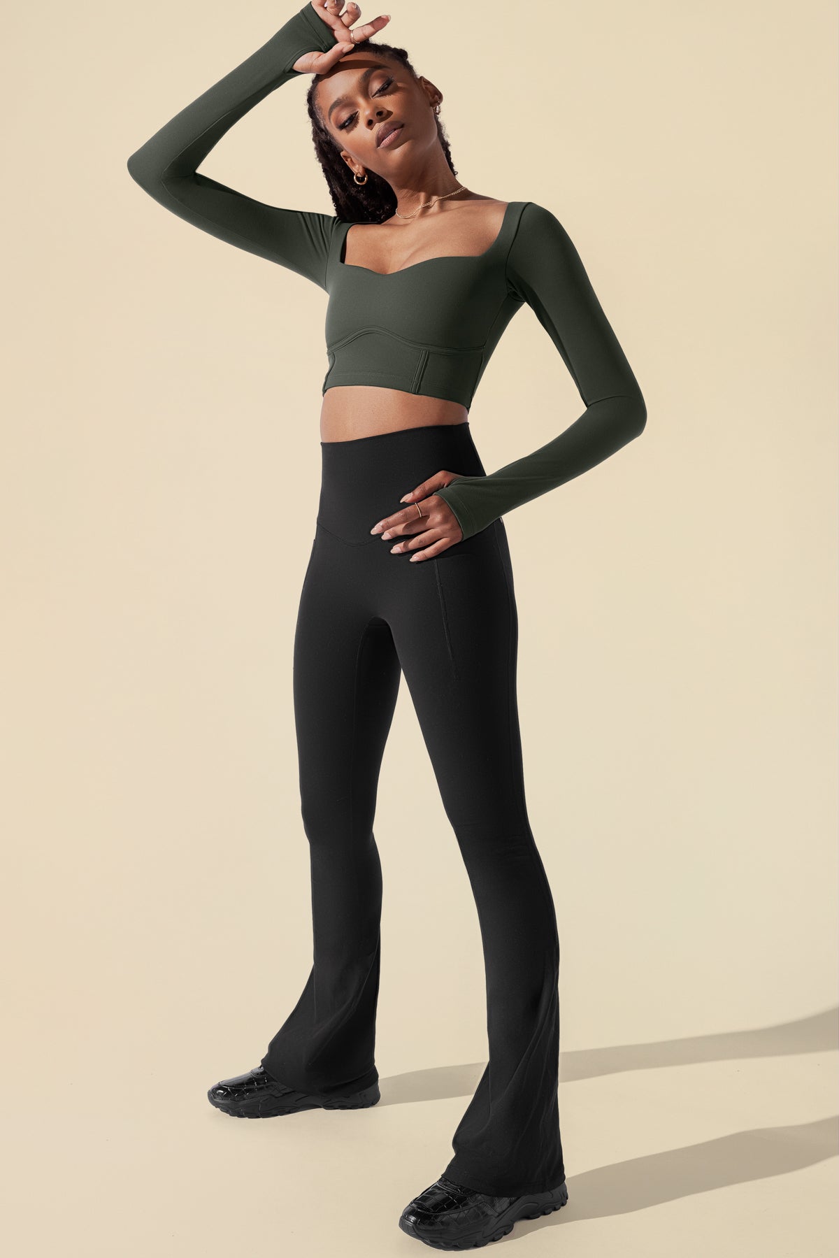 Sweetheart Long Sleeve Crop Top - Forestwood – POPFLEX®