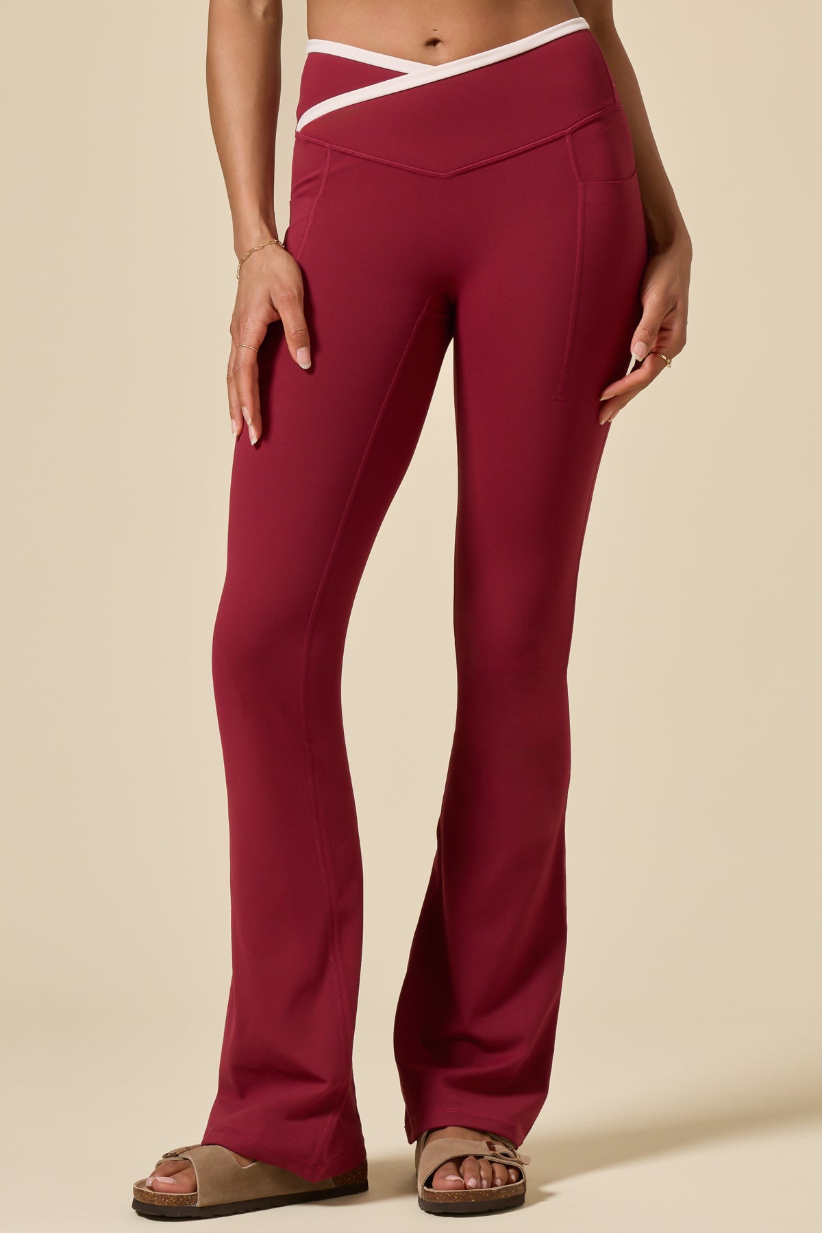 Crisscross Hourglass® Flared Legging with Pockets - Ruby Contrast