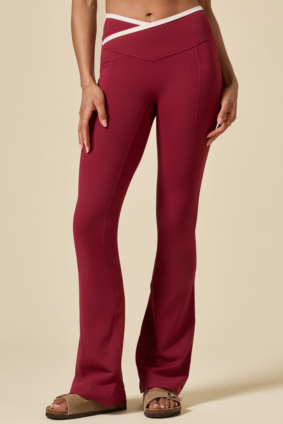 Crisscross Hourglass® Flared Legging with Pockets - Ruby Contrast